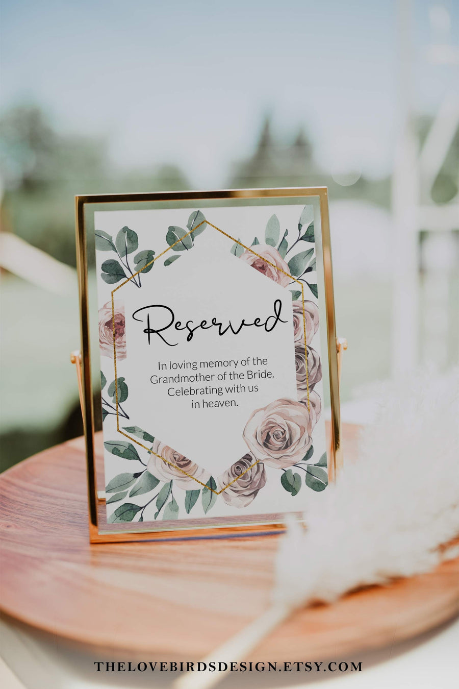 Wedding Memorial Sign Template, Reserved Seat In Loving Memory, Boho Rose Gold 075PF-RESI - marryful.org