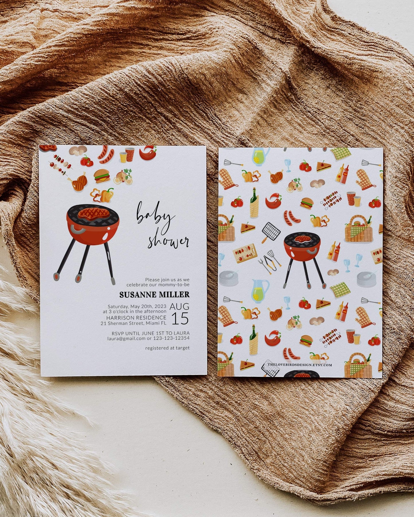 BBQ Baby Shower Invite Template, Barbeque Baby Sprinkle Invitation Diaper Raffle & Books for Baby with Digital Download #072a - TheLovebirdsDesign