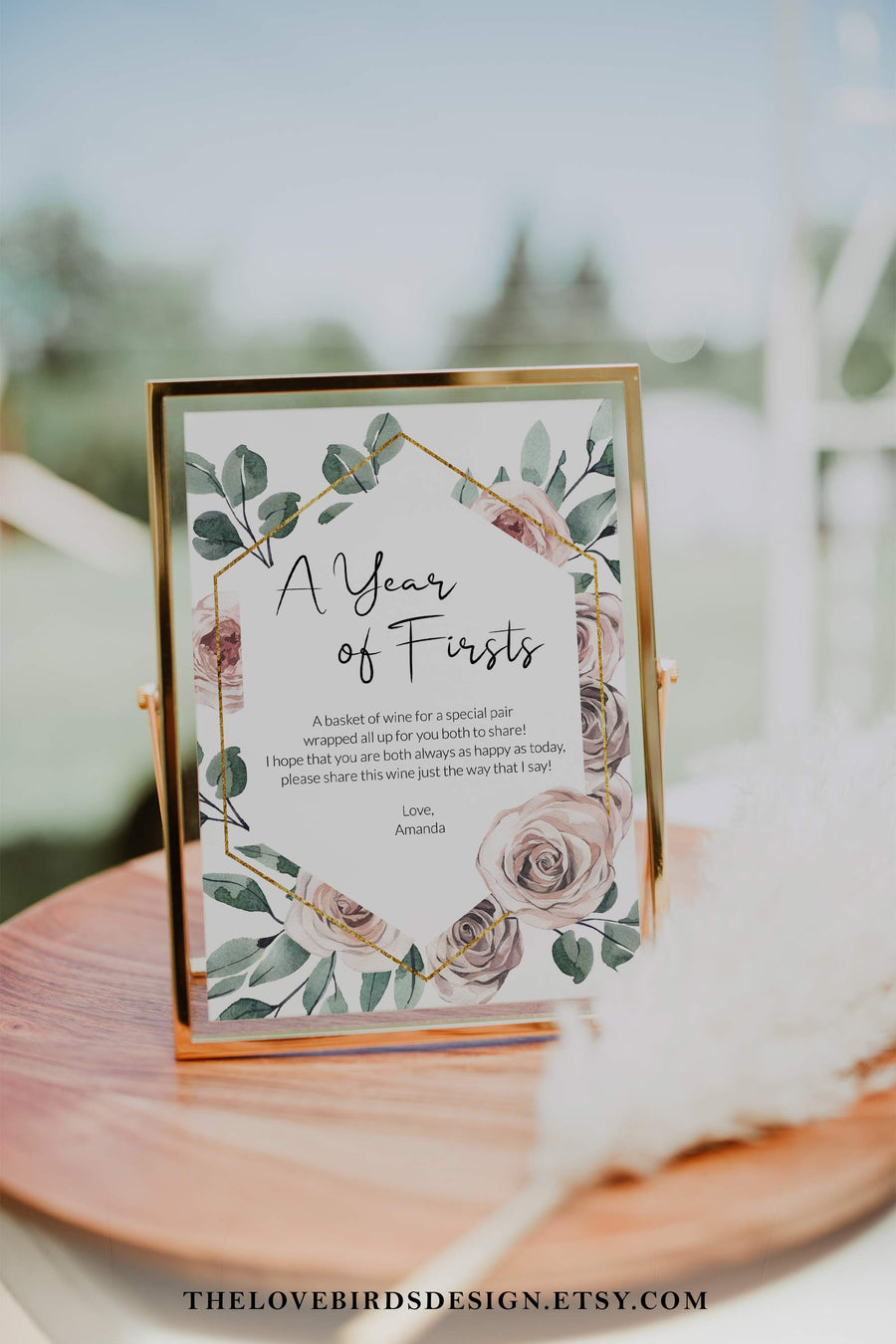 Dusty Rose Year of Firsts Wine Tags + Sign Template, Wedding Gift 075PF-WISI - marryful.org