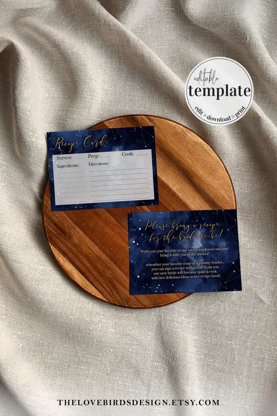 Celestial Recipe Card Template, Bridal Shower Game Printable Moon and Stars Theme 066CE-RECA - marryful.org