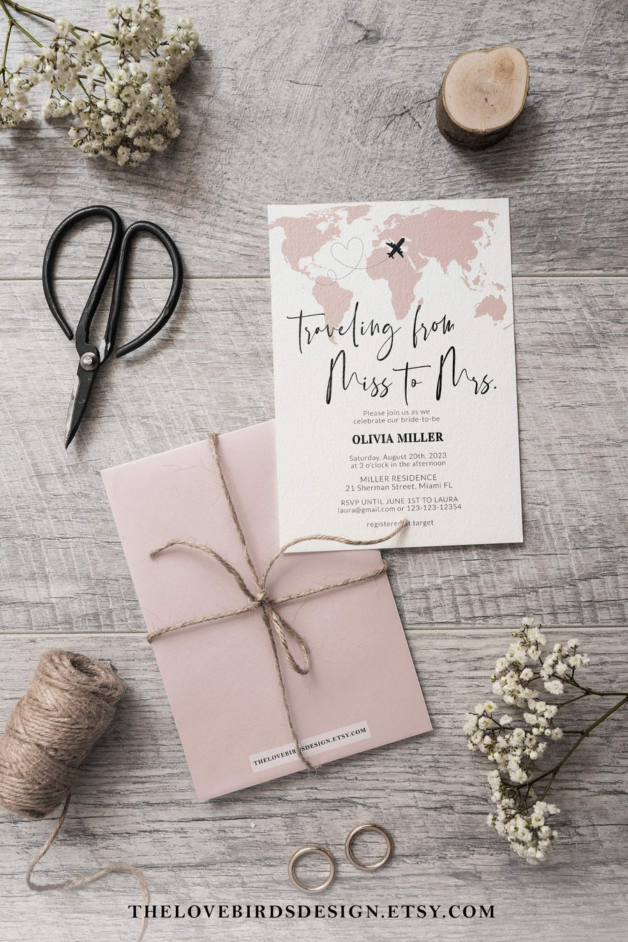 Travel Bridal Shower Invitation Template, Watercolor Map Destination Wedding Invite 072W-BRSINV-PI - marryful.org