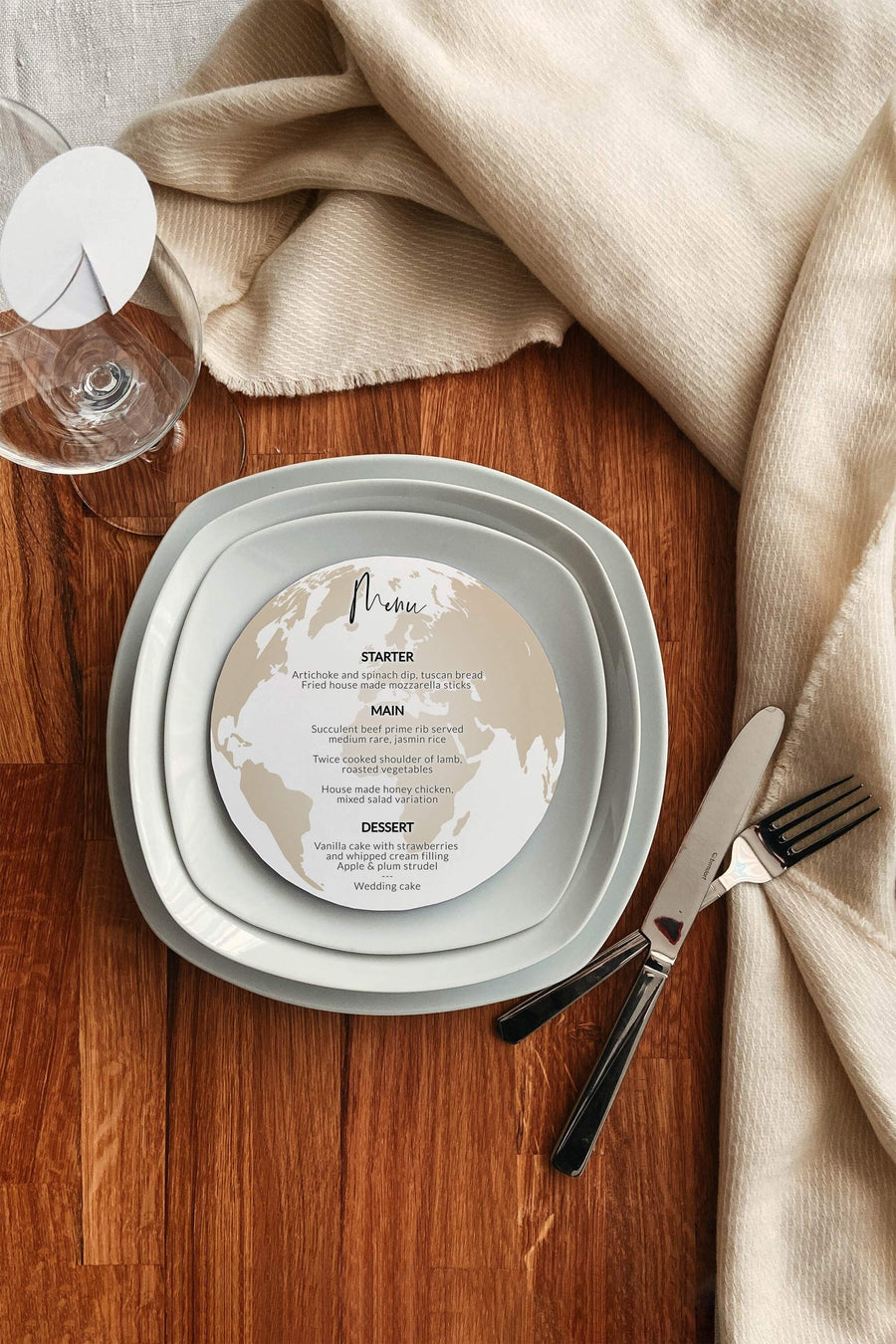 Destination Wedding Menu Card Template, Watercolor Round World Map Printable 072W-MENU-RU - marryful.org