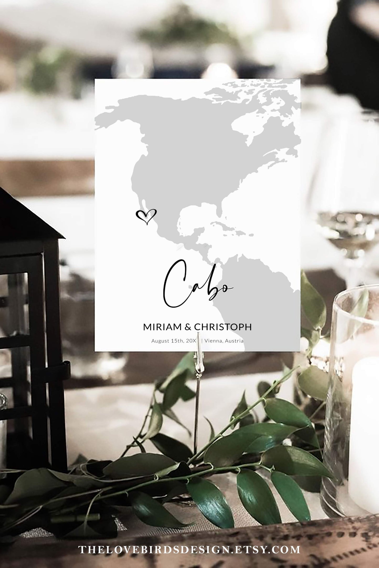 Travel Wedding Table Numbers for Destination Wedding, Passport Wedding Decorations with World Map #072w - TheLovebirdsDesign