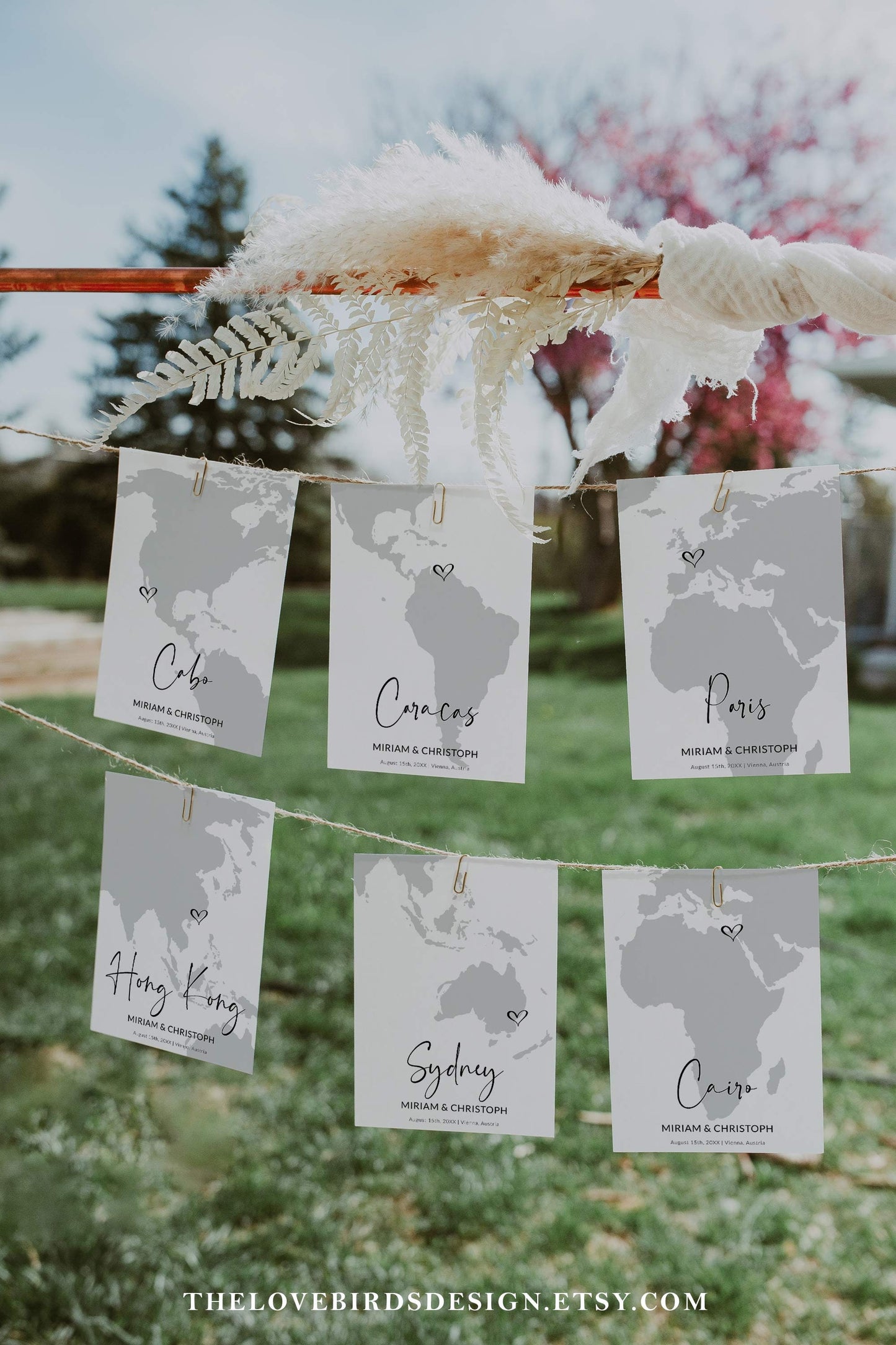 Travel Wedding Table Numbers for Destination Wedding, Passport Wedding Decorations with World Map #072w - TheLovebirdsDesign