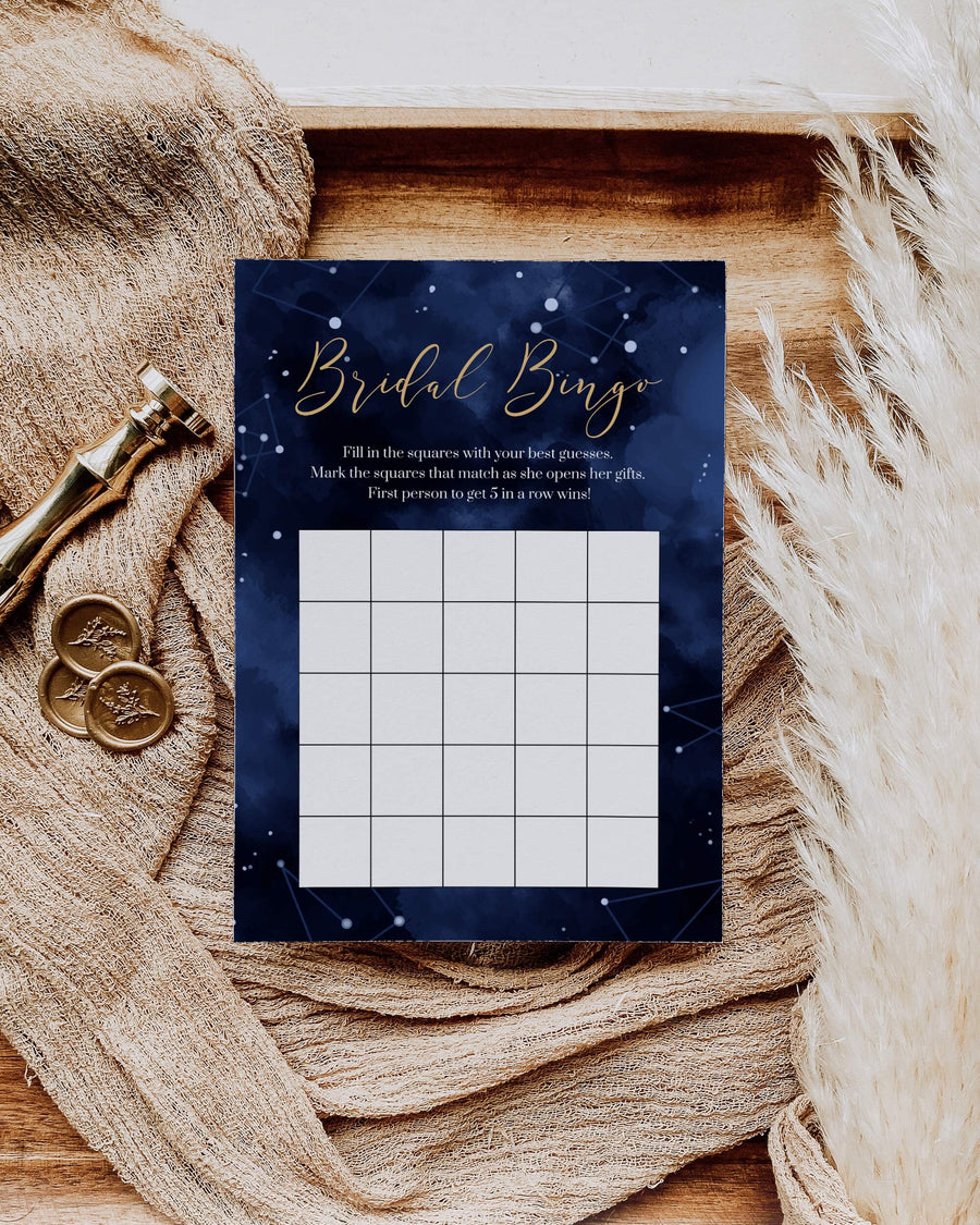 Celestial Bridal Shower Bingo Template, Moon and Stars Printable Party Game 066CE-GAME - marryful.org