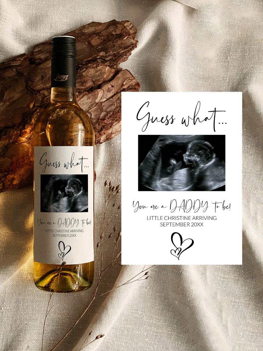 Pregnancy Announcement Wine Label with Ultrasonic Photo, Daddy Auntie Uncle & Grandparents To Be Wine Bottle Gift #072 - marryful.org