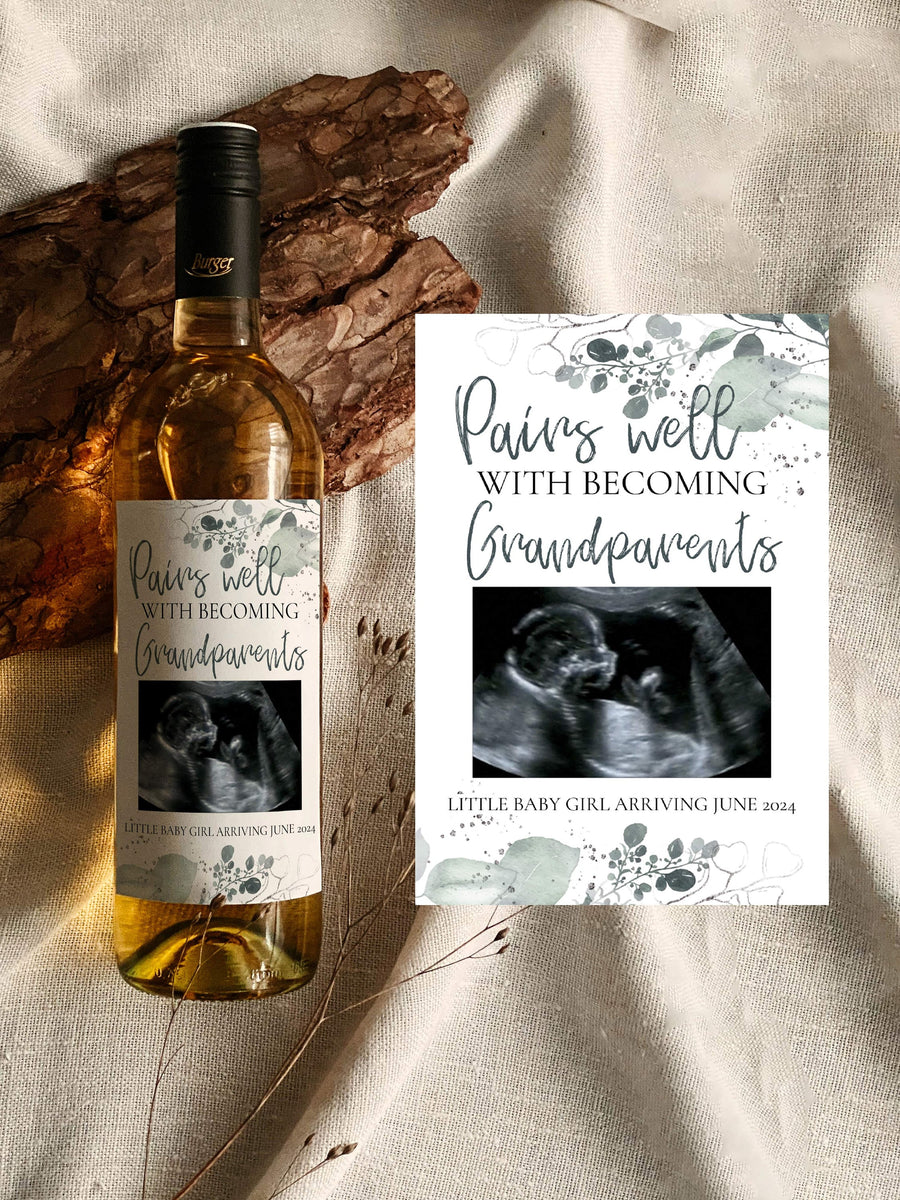 Neutral Pregnancy Announcement Wine Label For Husband Grandparents Aunt Uncle Ultrasonic Template 002GR-WILA - marryful.org