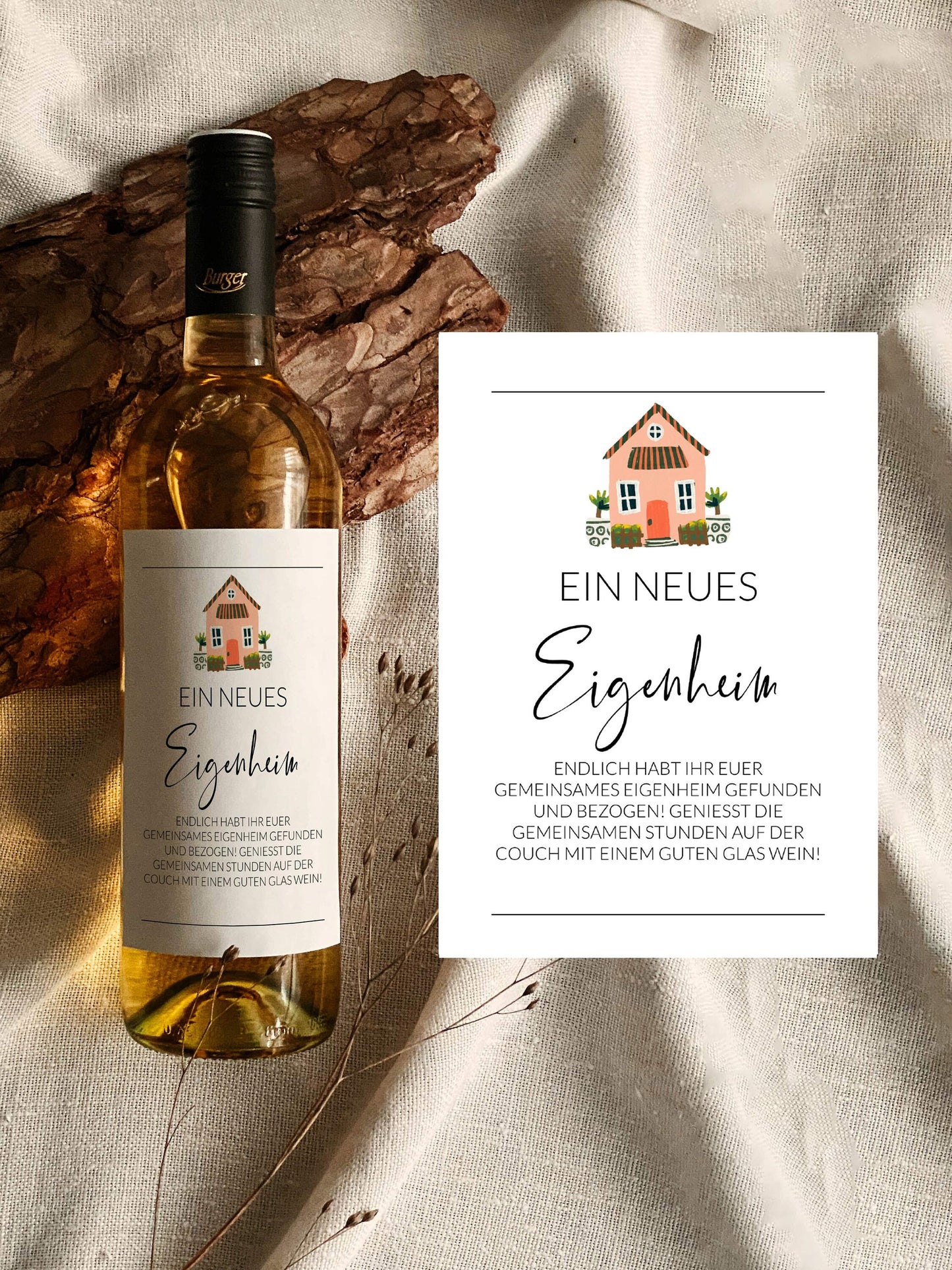 GERMAN Marriage Milestone Wine Tags, Year of Firsts Wine Basket Tags, Wedding Milestone Wine Label Wedding Gift - TheLovebirdsDesign