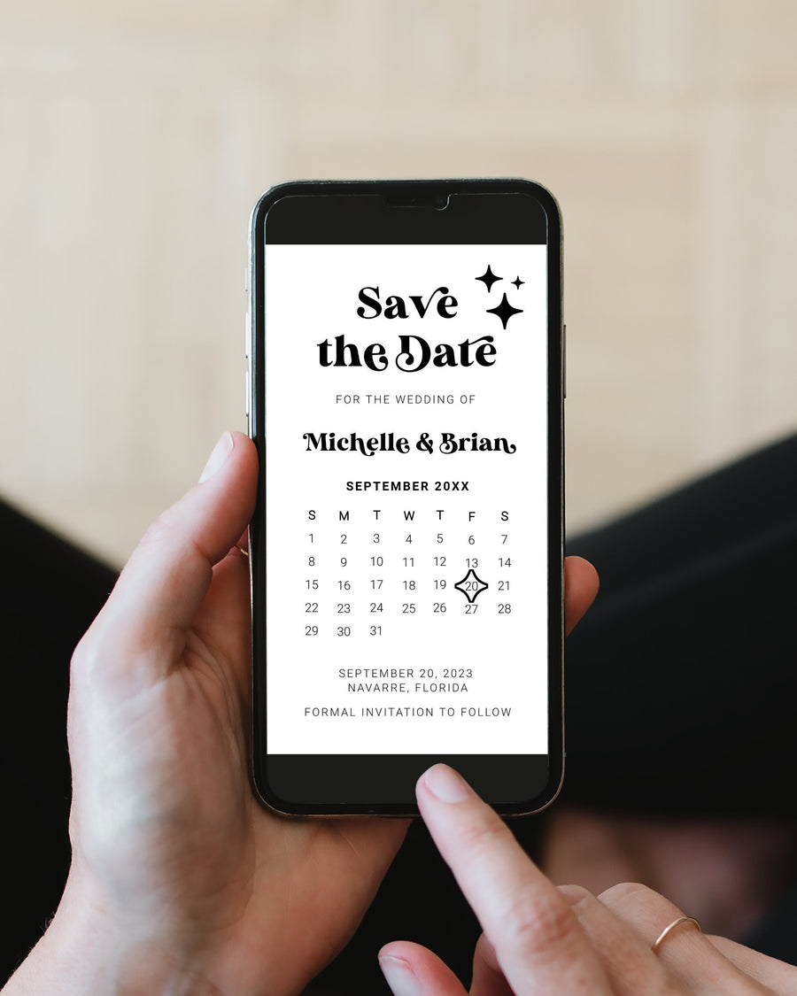Retro 70s Save the Date, Groovy Vintage Wedding Invitation Editable Printable Calendar Template 065B-PSTDC - marryful.org