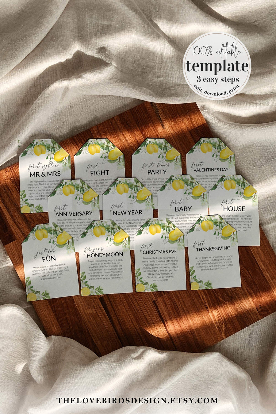 Lemon Bridal Shower Wine Labels, Engagement Gift Wine Tags, Citrus Milestone Template 030LE-WITA - marryful.org