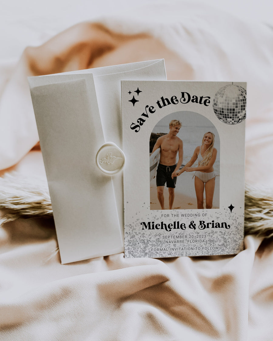 Retro Wedding Invitation, 70s Save the Date Template, Disco Wedding Invite #065d - marryful.org