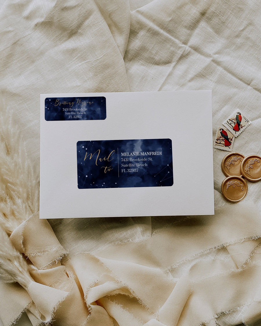 Celestial Wedding Address Labels Template, Moon and Stars Invitation Stickers 066CE-ADRLA - marryful.org