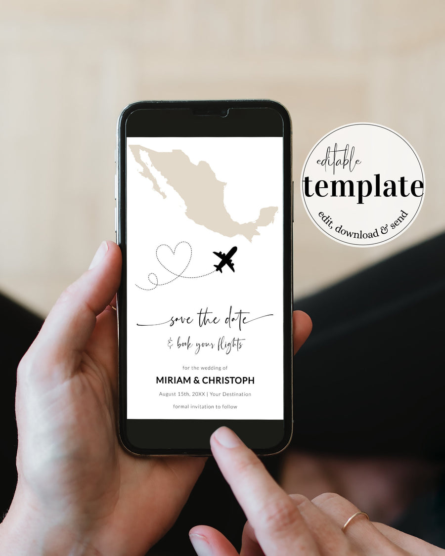 Mexico Destination Wedding Invitation Template, Travel Theme Beach Save the Date 072W-PINV-MX2 - marryful.org