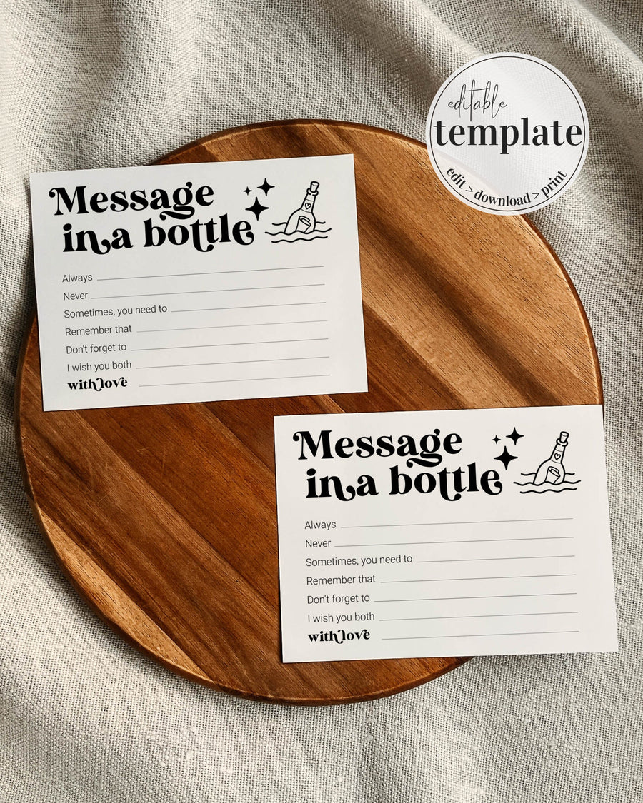 Message in a Bottle Advice Card Template, Wedding Baby Shower Bridal Shower Printable 065B-MIAB - marryful.org