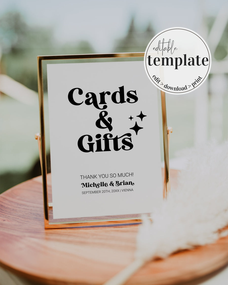 Cards and Gifts Sign Template, Retro Wedding Gift Table, Bridal Shower 065B-CAGI - marryful.org