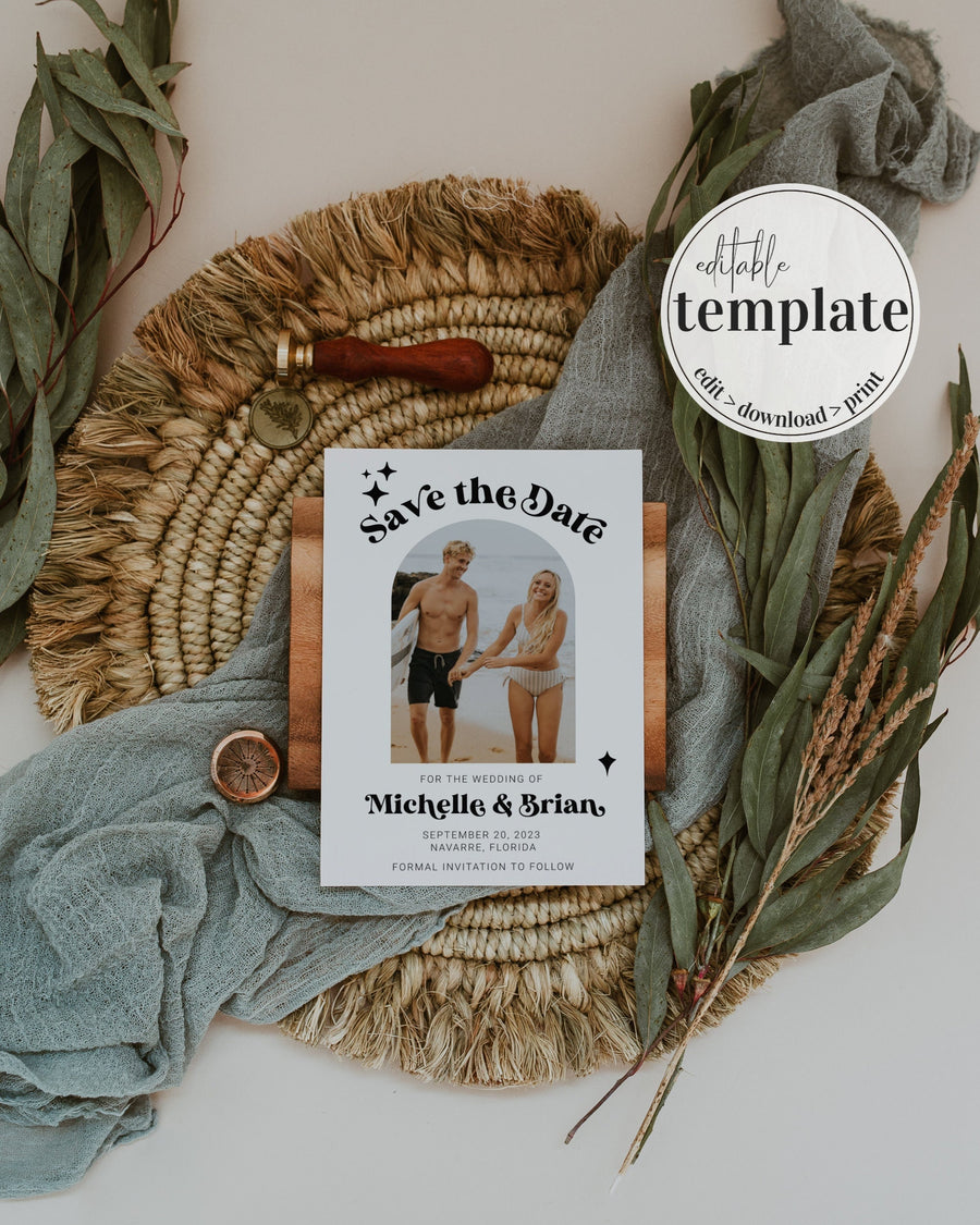 Retro Wedding Save the Date Template, 70s Disco Printable Editable Invite 065B-STD - marryful.org