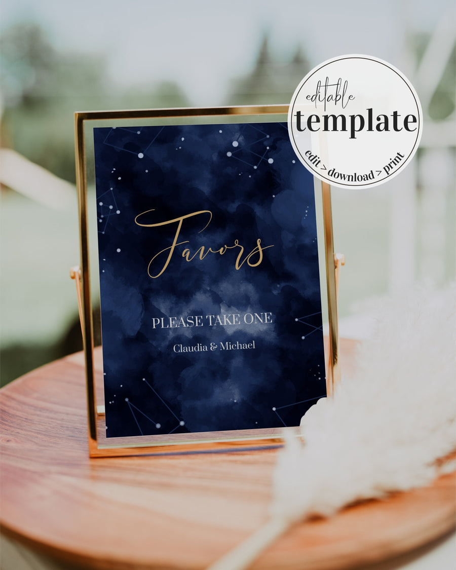 Celestial Wedding Favors Sign Template, Moon and Stars Printable Décor 066CE-FASI - marryful.org
