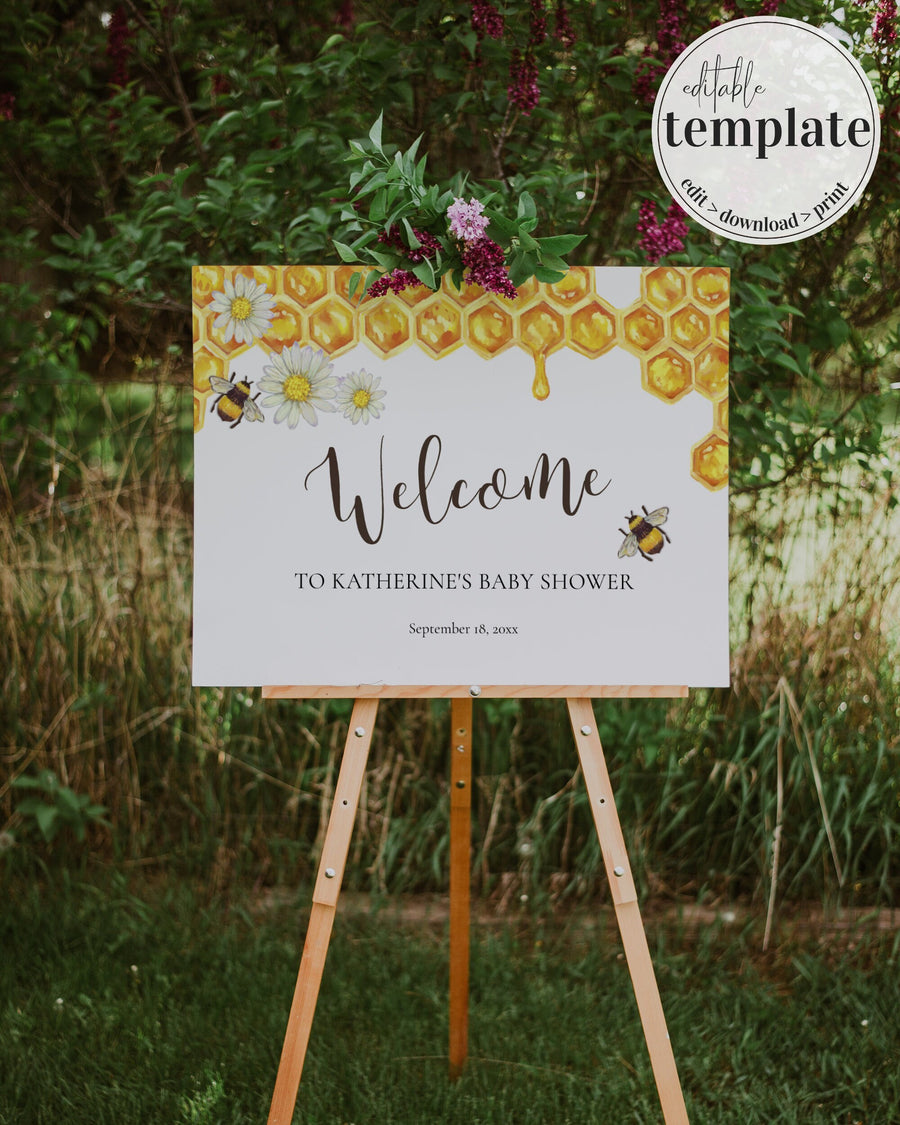 Bee Baby Shower Welcome Sign, Gender Reveal or Birthday Party Template 041HB-WLCM - marryful.org
