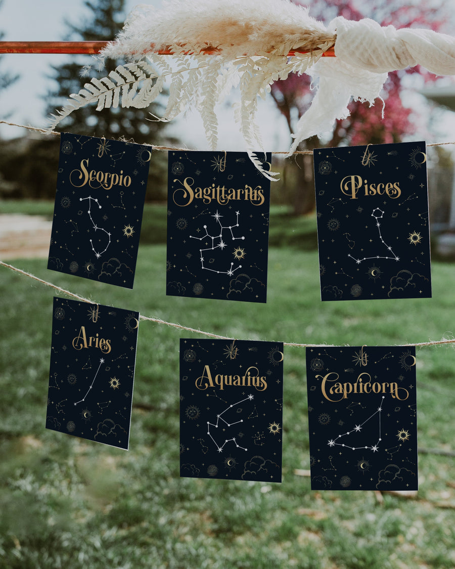 Celestial Constellation Table Numbers Template, Zodiac Sign Wedding Seating Printable 063CE-TBNR - marryful.org