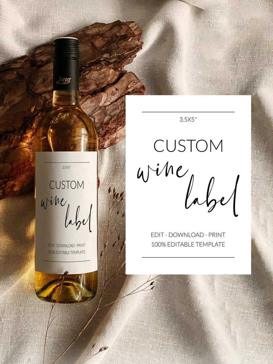 Custom Wine Label Template Minimalist Design Modern Font Tag Or Sticker Printable #072 - marryful.org