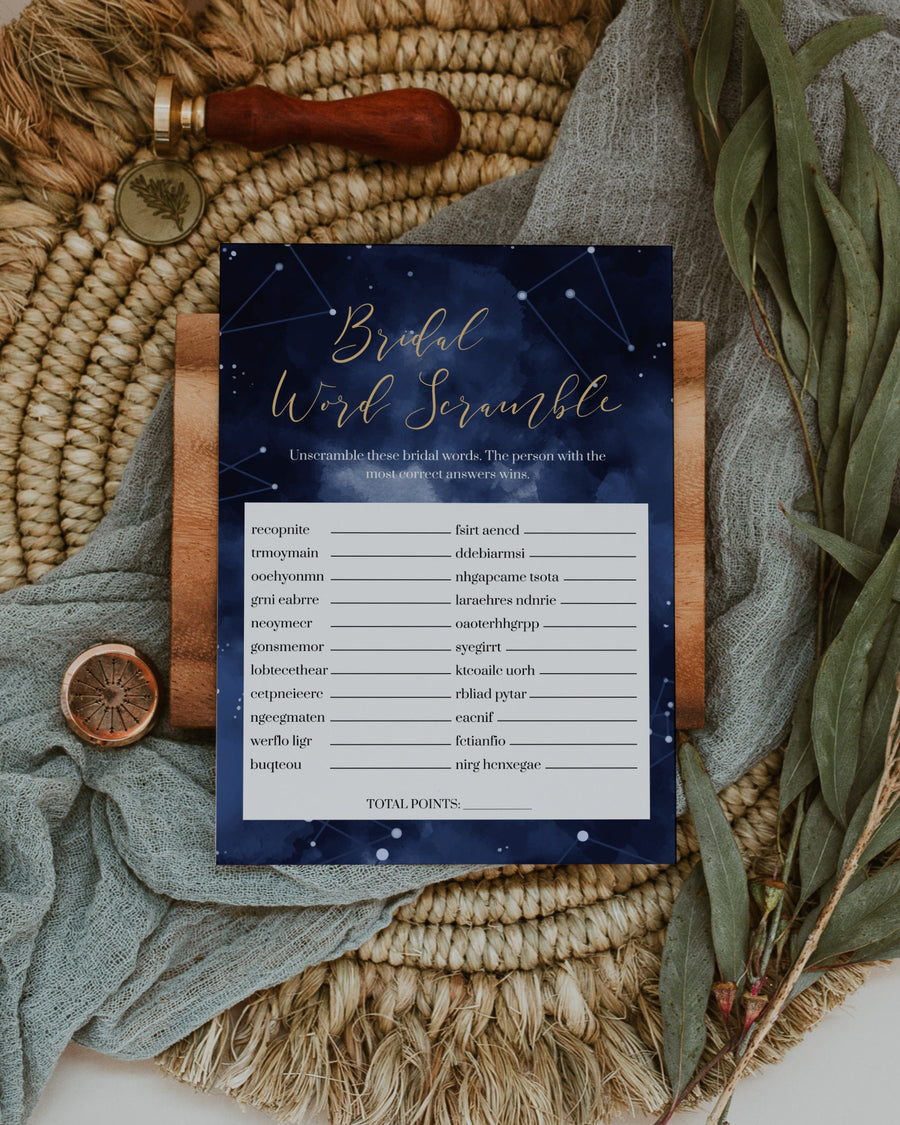 Celestial Bridal Shower Game, Bridal Word Scramble Printable Moon and Stars Theme 066CE-GAME - marryful.org