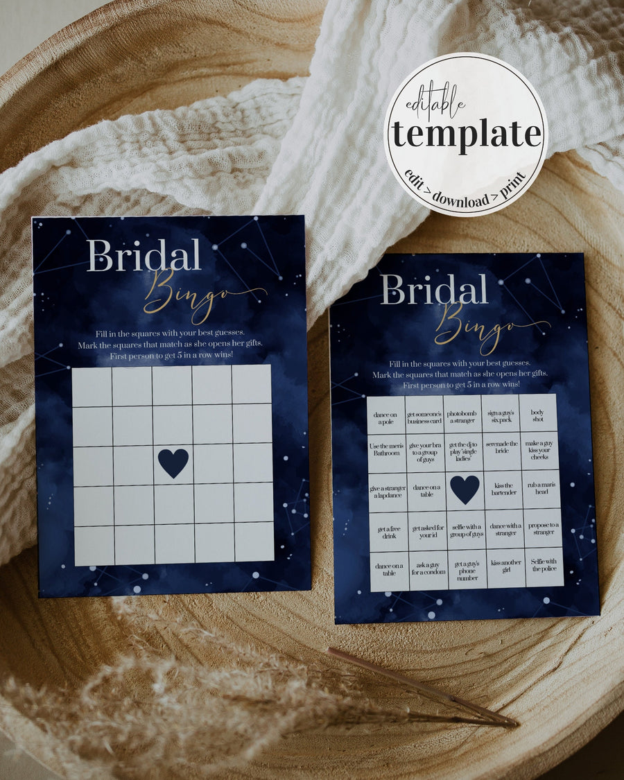 Celestial Bridal Shower Game, Bridal Bingo Printable Moon and Stars Theme 066CE-GAME - marryful.org