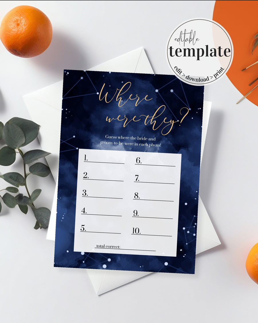 Celestial Bridal Shower Game, Where Were They Printable Moon and Stars Theme 066CE-GAME - marryful.org