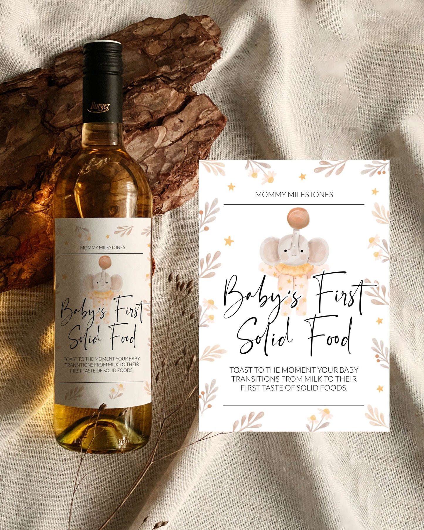 Mommy Milestone Wine Tags, Baby's year of firsts tags, Baby Shower Milestone Wine Bottle Gift Tags or Labels #072 - TheLovebirdsDesign