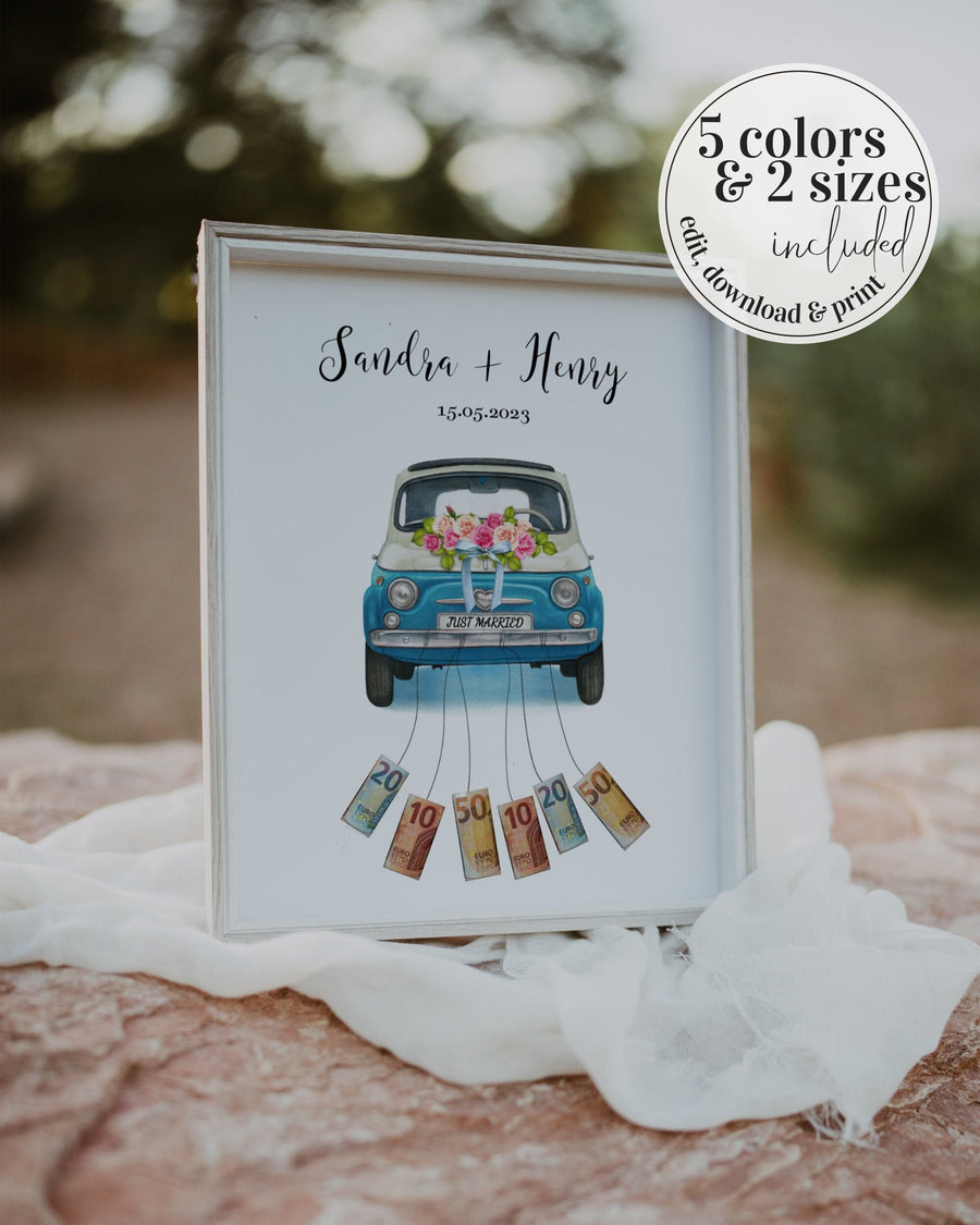 Unique Money Gift for Wedding Newlyweds Car, Personalized Honeymoon Wedding Gift, Printable Template #072 - marryful.org