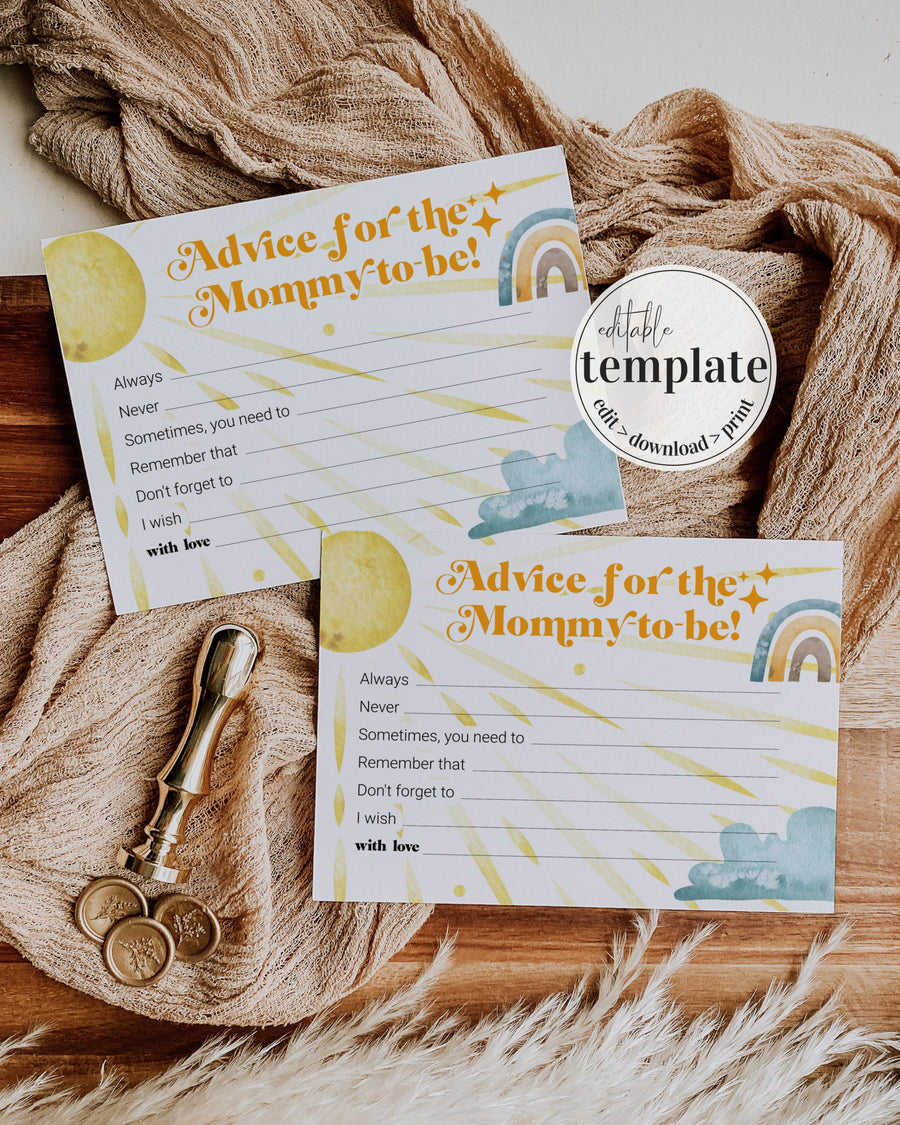Here Comes the Son Baby Shower: Advice for the Mommy-to-be Game Card | Printable Template for a Sunshine Baby Shower or Gender Reveal #065a - marryful.org