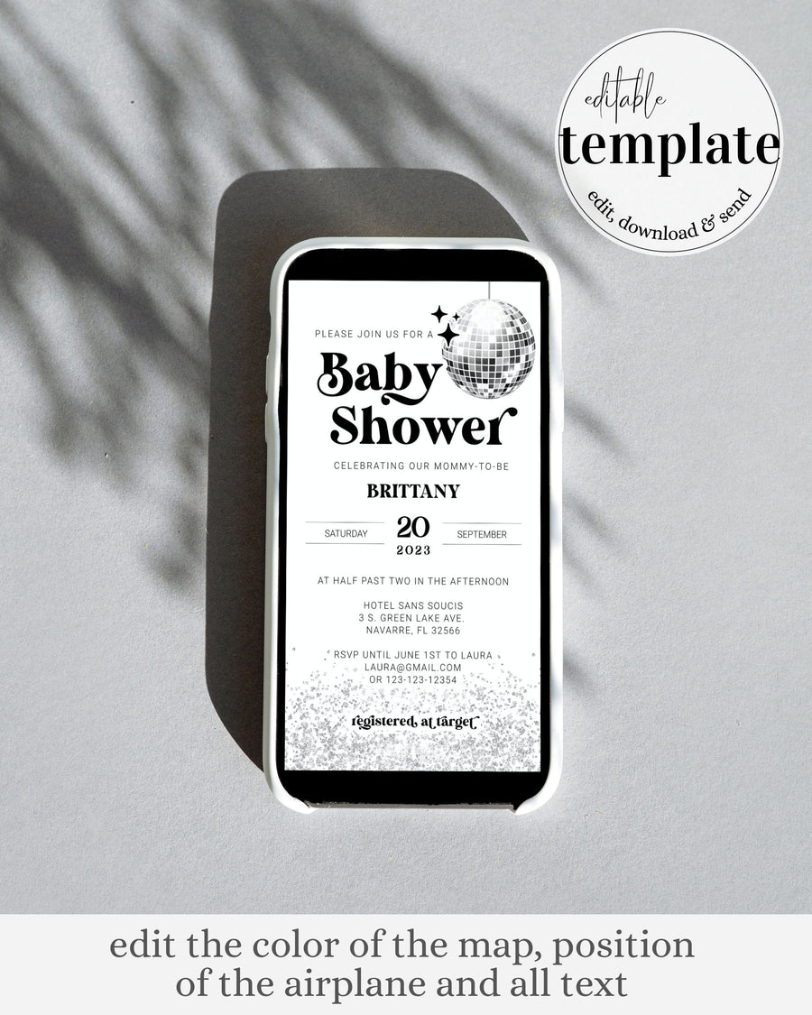 Groovy 70s Baby Shower Invitation Template, Retro Disco Theme Baby Sprinkle Invite 065D-PBSINV - marryful.org