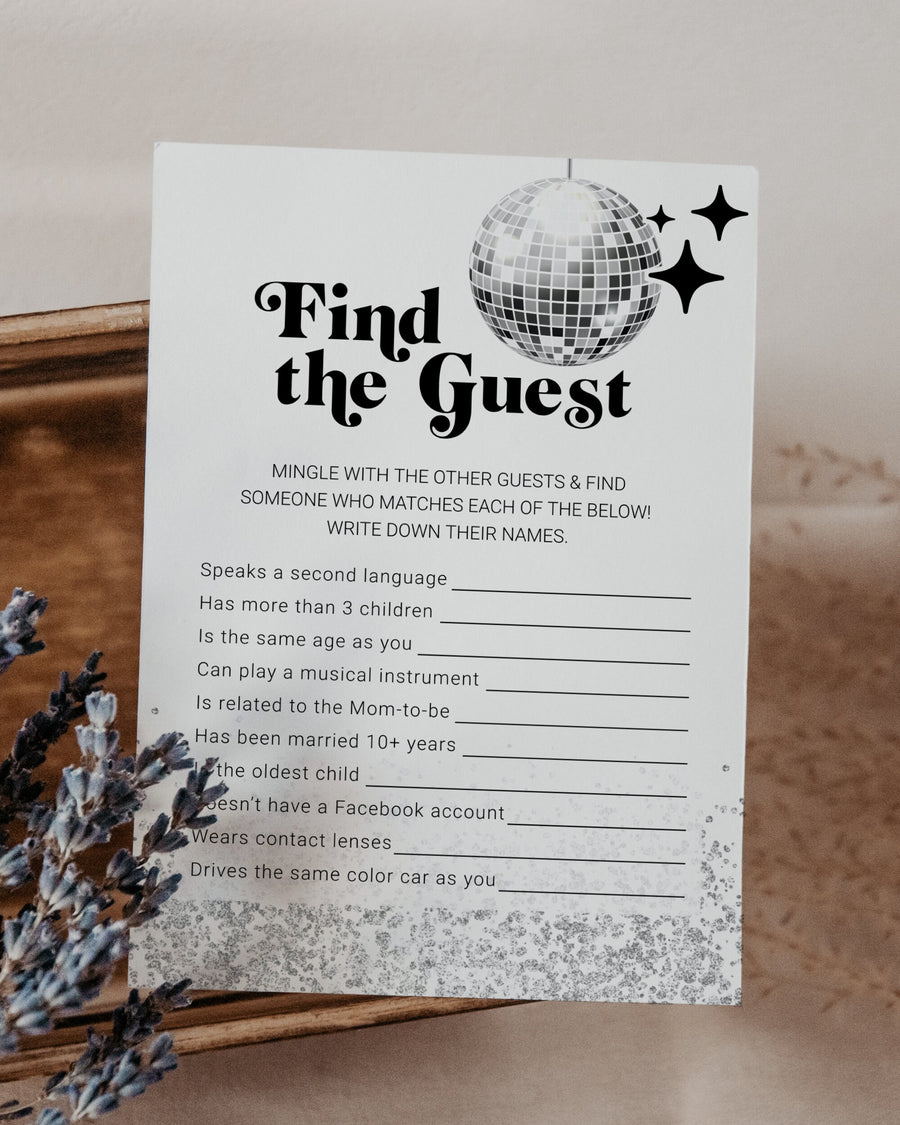 Find the Guest Game, Groovy Disco Baby Shower Icebreaker Find Someone Who Template 065D-GAME - marryful.org
