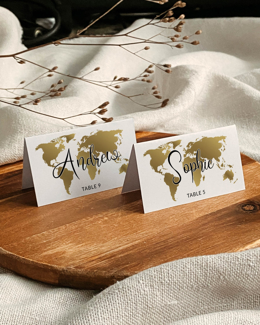 Destination Wedding Place Cards Template or Food Tents for Travel Themed Table Decor | Printable Template #072w - TheLovebirdsDesign