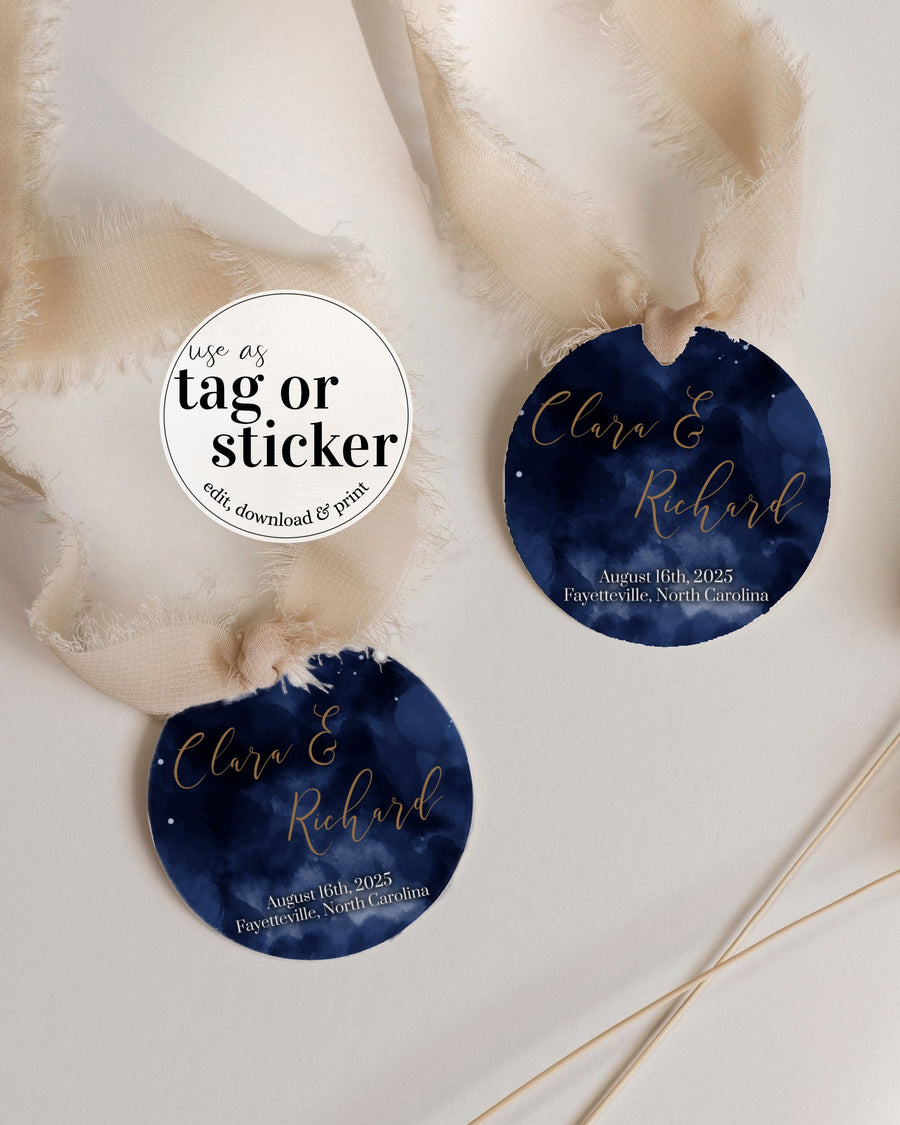 Celestial Favor Tags Template, Starry Night Wedding or Party Printable 066CE-LABEL - marryful.org