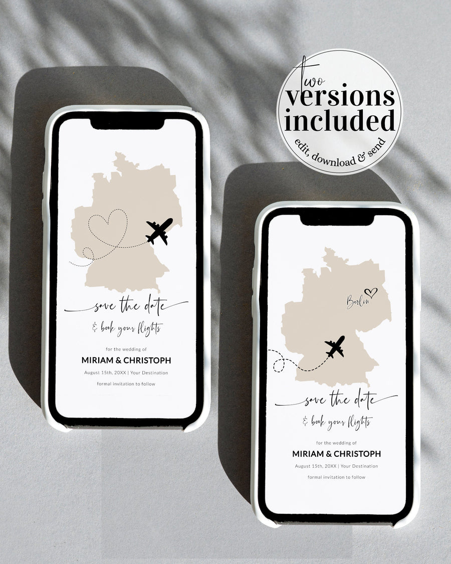 Germany Destination Wedding Save the Date Template, Passport Boarding Pass Invite 072W-PINV-GER - marryful.org