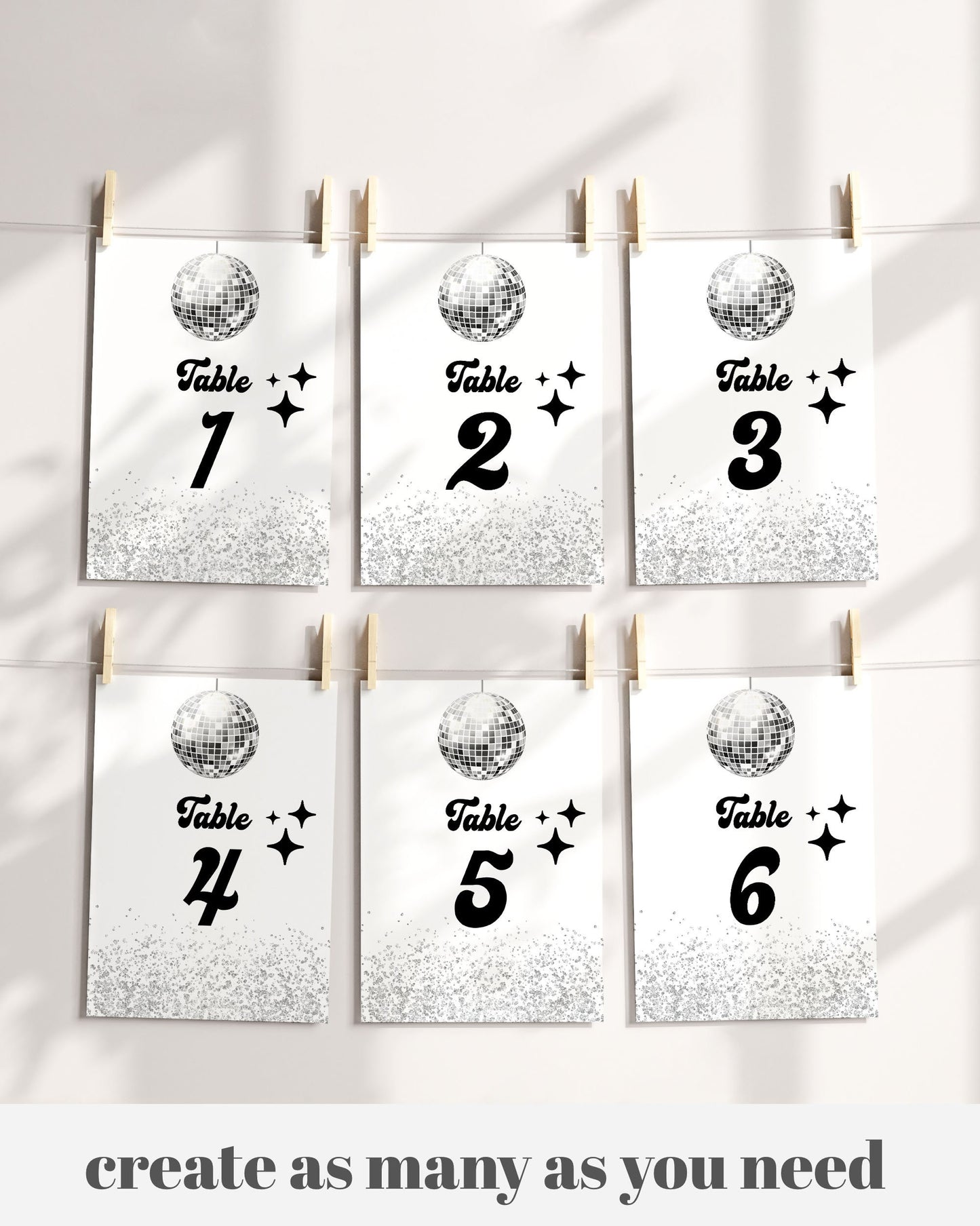 Editable Let's Disco Table Numbers Sign | Groovy 70s Disco Ball Table Numbers Template for Retro Dance Party | Instant Download #065d - TheLovebirdsDesign