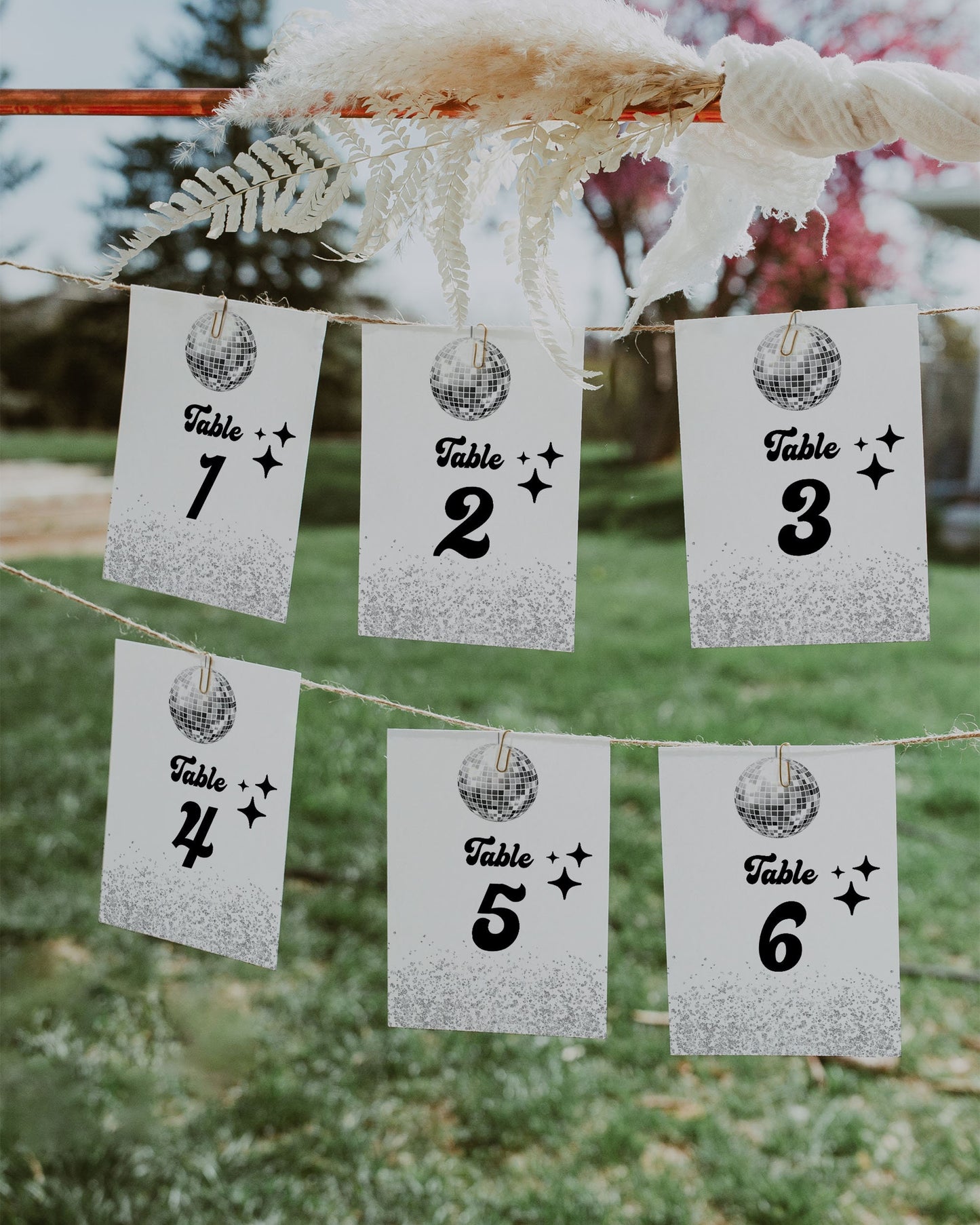 Editable Let's Disco Table Numbers Sign | Groovy 70s Disco Ball Table Numbers Template for Retro Dance Party | Instant Download #065d - TheLovebirdsDesign