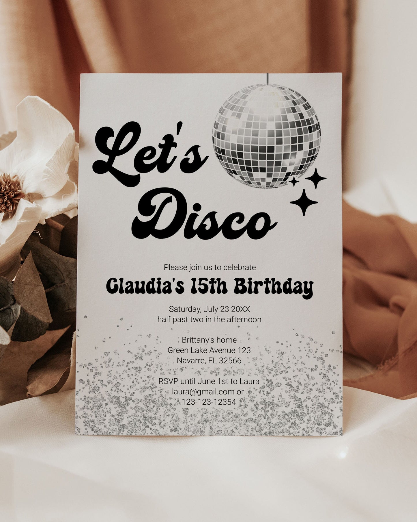 Editable Disco Ball Birthday Invitation | Groovy 70s Retro Birthday Party Invite | Birthday Any Age | Instant Download Template #065d - TheLovebirdsDesign