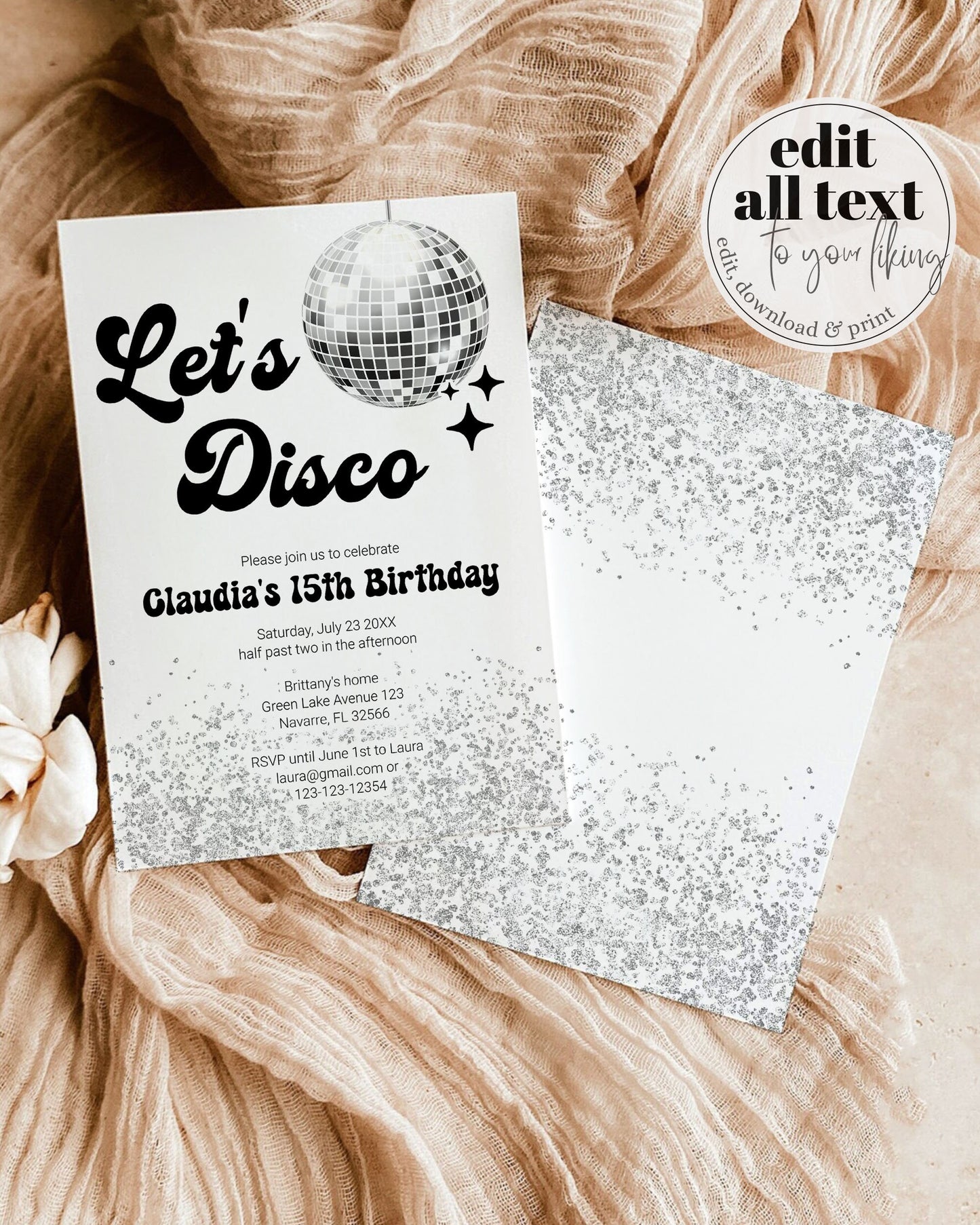 Editable Disco Ball Birthday Invitation | Groovy 70s Retro Birthday Party Invite | Birthday Any Age | Instant Download Template #065d - TheLovebirdsDesign