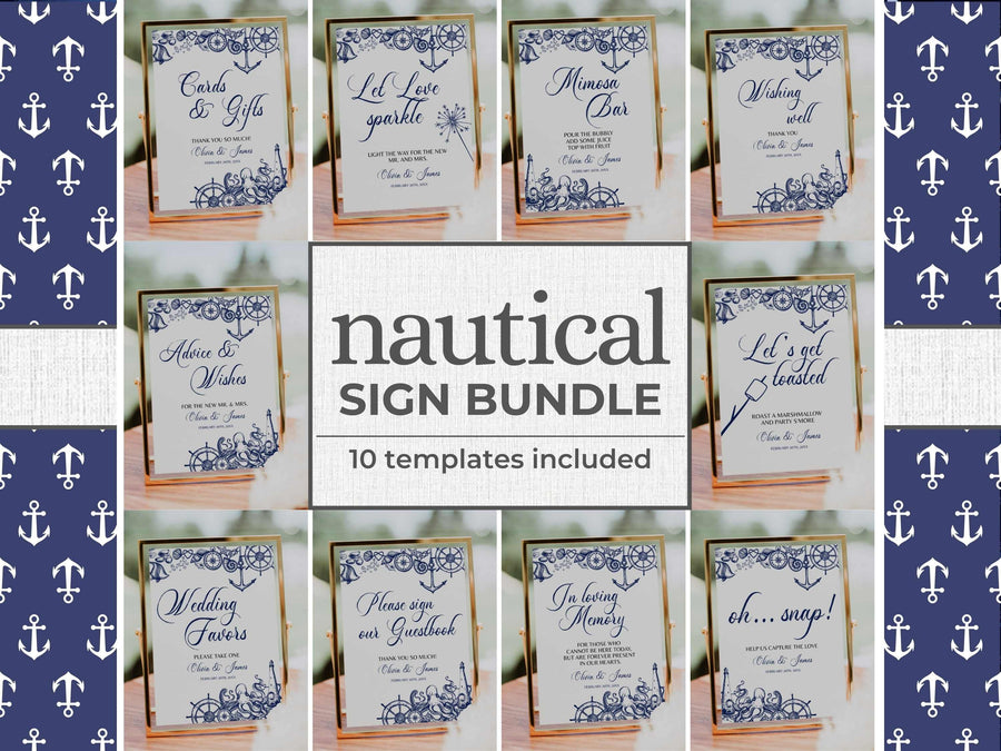 Nautical Wedding Sign Bundle, Beach Destination Printable Poster Templates #071 - marryful.org