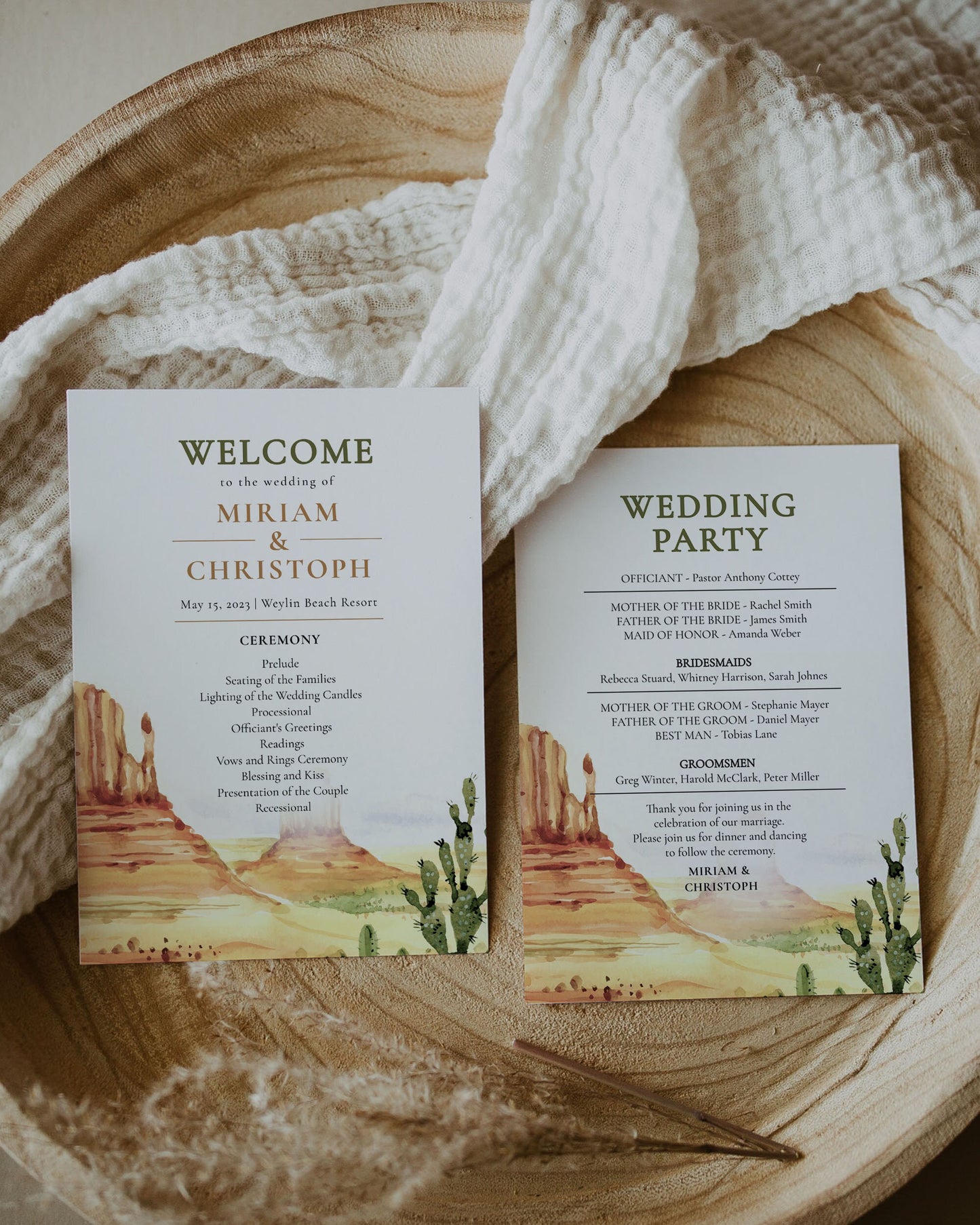 Desert Wedding Program and Itinerary for Arizona Boho Wedding | Rustic Wester Wedding Decorations | Printable Program Template Wedding #064 - TheLovebirdsDesign