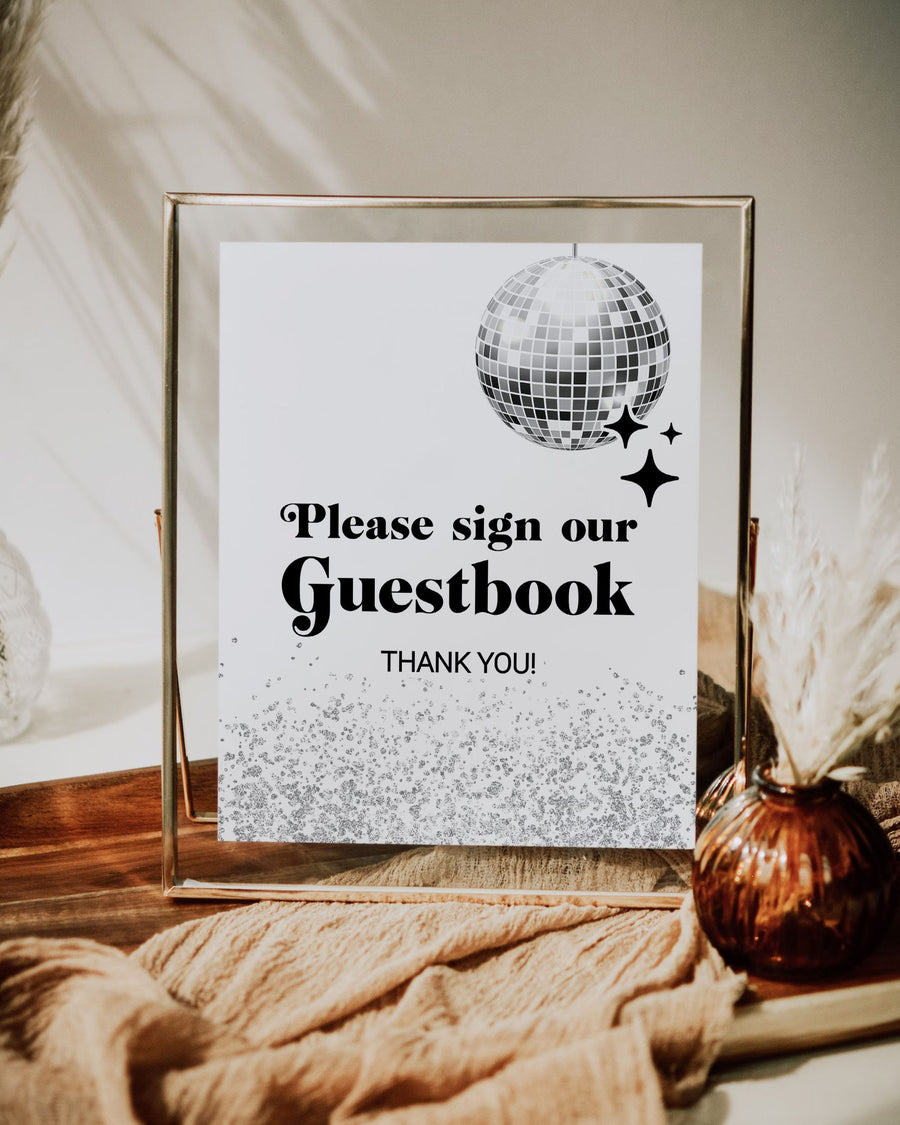 Editable Photo Guestbook Sign, Disco Ball 70s Party Wedding Groovy Shower Alternative Template 065D-GBSI - marryful.org