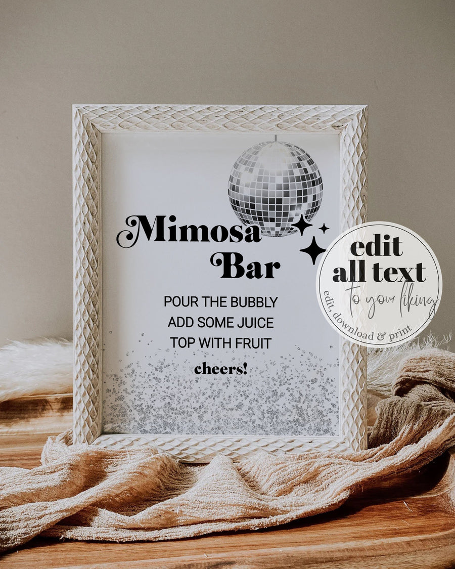Disco Bachelorette Mimosa Bar Sign, Last Disco Party Cocktail Decor Template 065D-BAME - marryful.org
