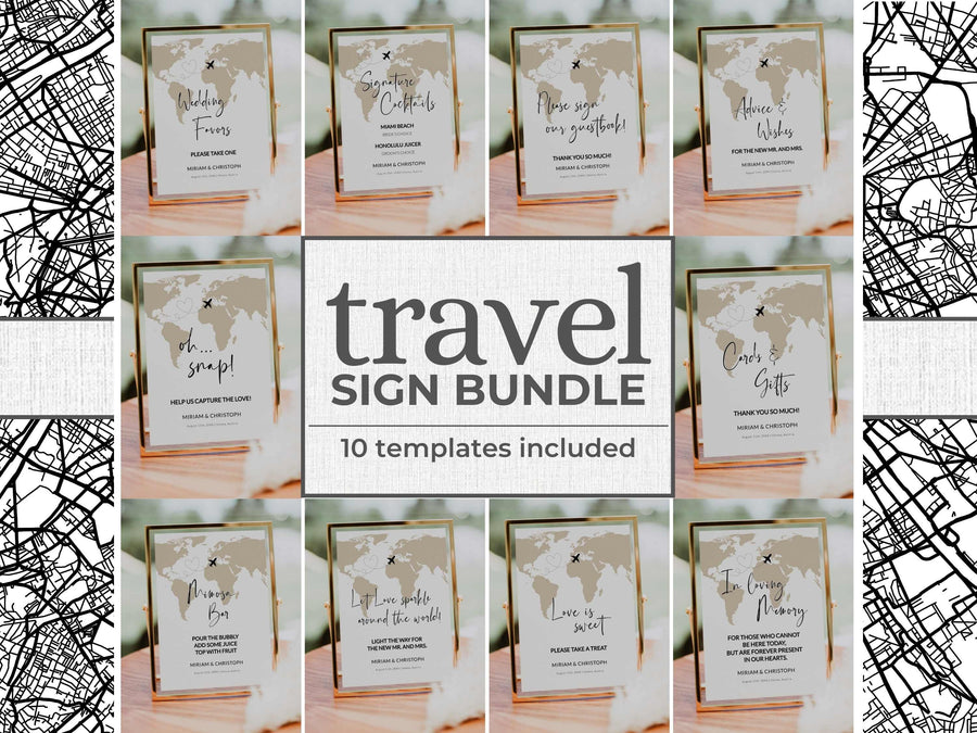 Destination Wedding Sign Bundle, Travel Theme Printable Passport Poster Set 072W-WESIGN-BUNDLE - marryful.org