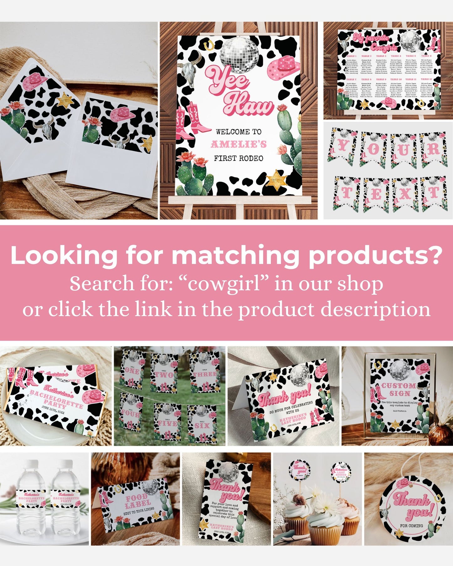 Editable Disco Cowgirl Party Bundle | Space Cowgirl Bachelorette Decorations | 12 Instant Download Templates included #022 - TheLovebirdsDesign