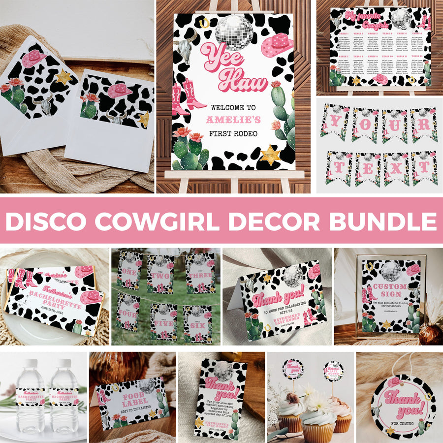 Disco Cowgirl Party Bundle, Space Cowgirl Bachelorette Decorations Printable Set 022PIDC-BACHBUNDLE - marryful.org