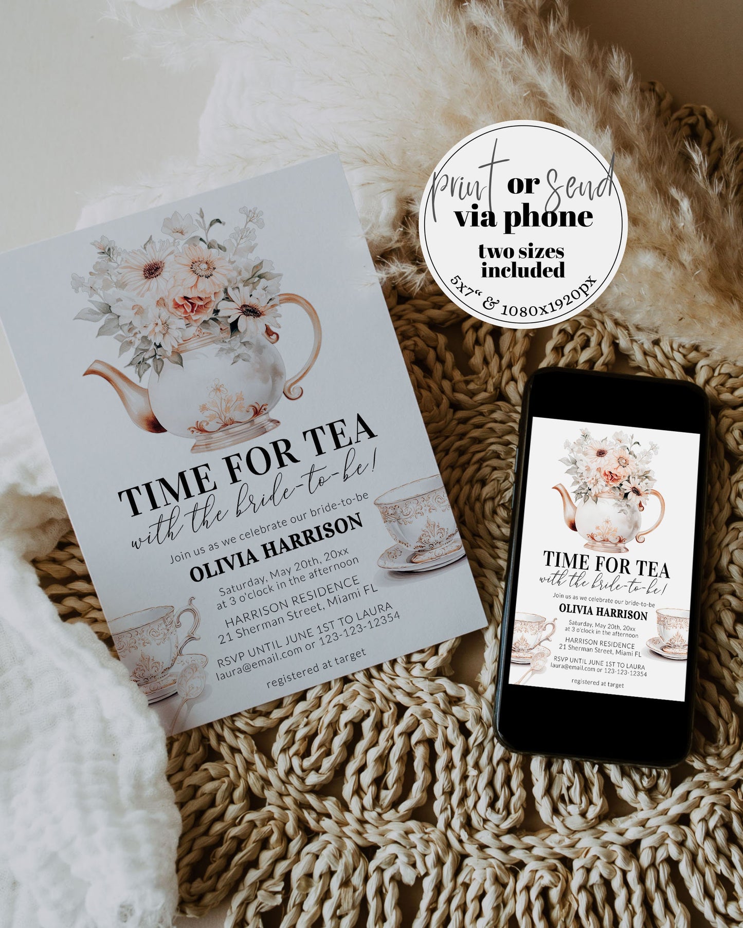 Editable Bridgertone Teaparty Invitation for Regency Core Bridal Shower, Garden Party Invite, Belle Invitation Printable Template #073 - TheLovebirdsDesign