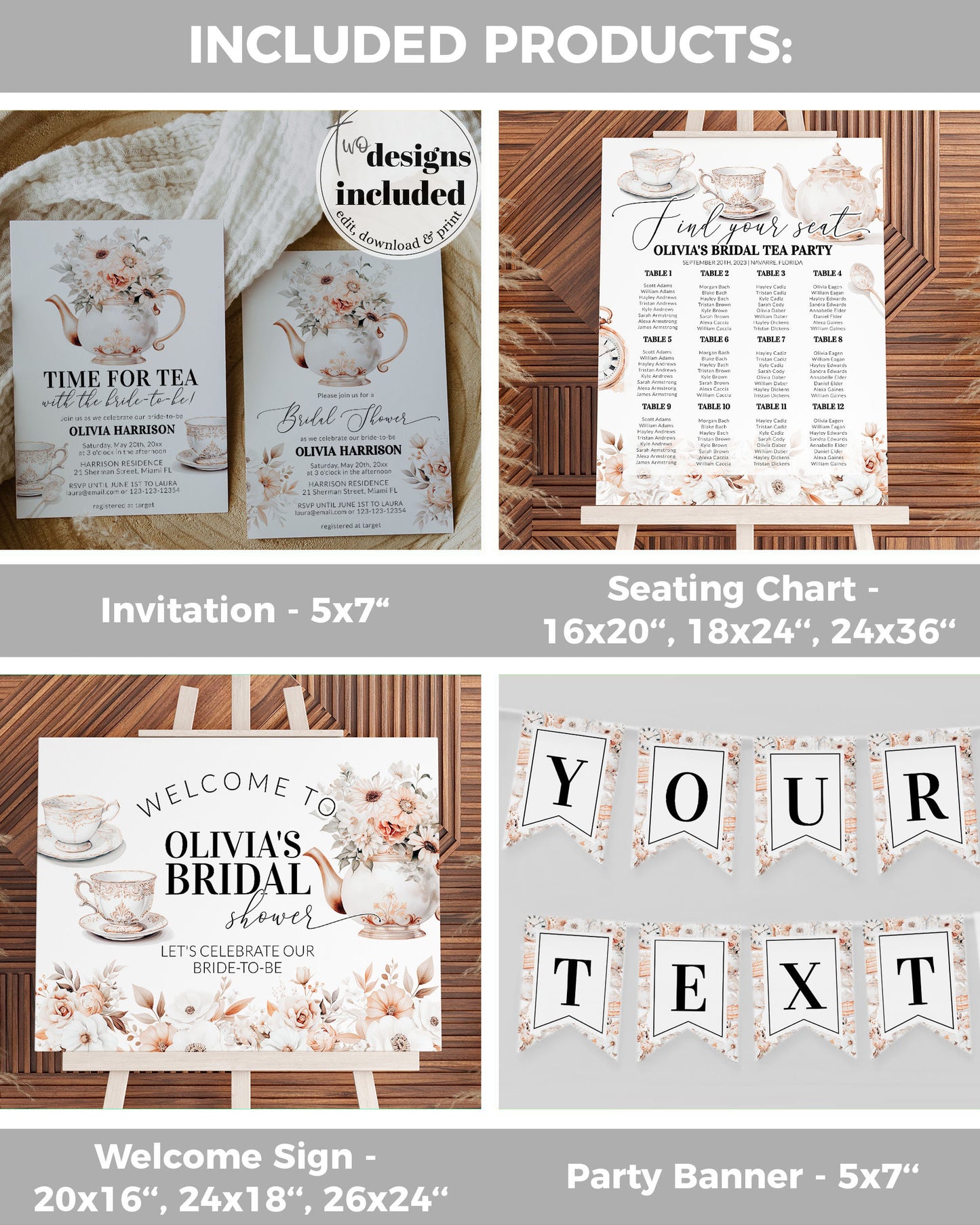 Bridgertone Themed Teaparty Bundle and Decorations Set, Downloadable Regency Core Bridal Shower Bundle, Tea Party Invitation Template #073 - TheLovebirdsDesign