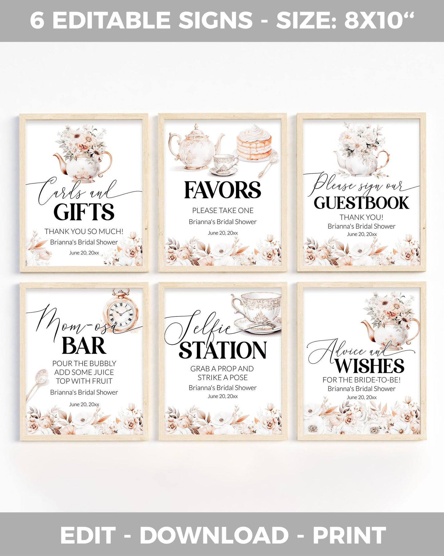 Bridgertone Themed Teaparty Bundle and Decorations Set, Downloadable Regency Core Bridal Shower Bundle, Tea Party Invitation Template #073 - TheLovebirdsDesign