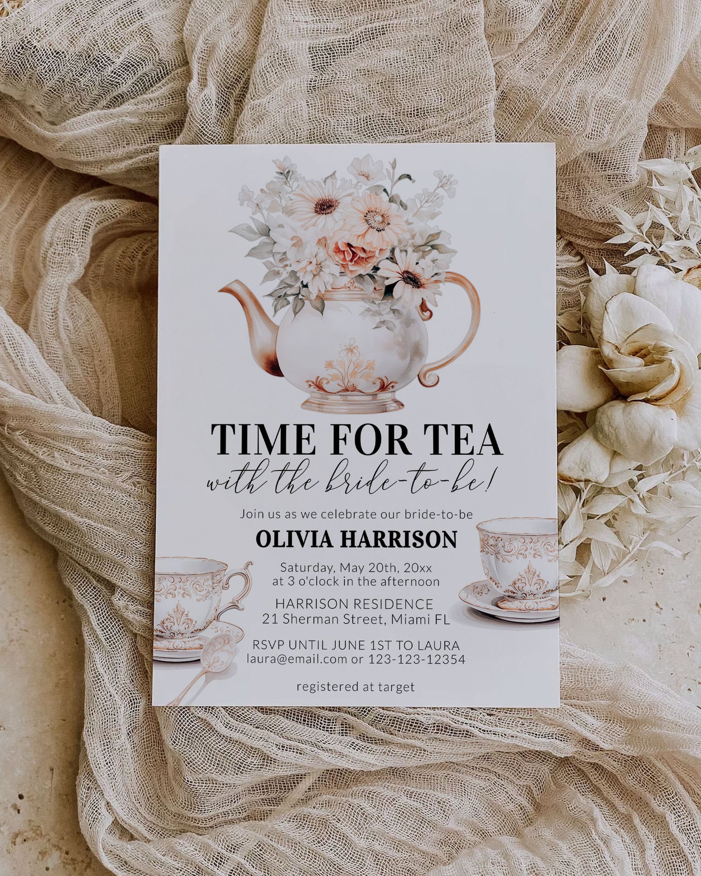 Editable Bridgertone Teaparty Invitation for Regency Core Bridal Shower, Garden Party Invite, Belle Invitation Printable Template #073 - TheLovebirdsDesign